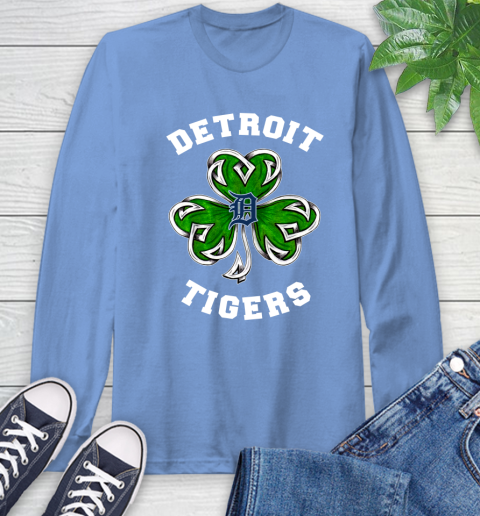 MLB Detroit Tigers Three Leaf Clover St Patrick's Day Baseball Sports Long  Sleeve T-Shirt