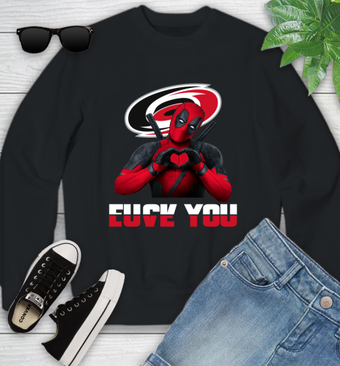 NHL Carolina Hurricanes Deadpool Love You Fuck You Hockey Sports Youth Sweatshirt