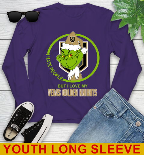 Vegas Golden Knights NHL Christmas Grinch I Hate People But I Love My Favorite Hockey Team Youth Long Sleeve 5