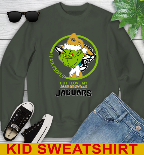 Jacksonville Jaguars NFL Christmas Grinch I Hate People But I Love My Favorite Football Team Youth Sweatshirt 9