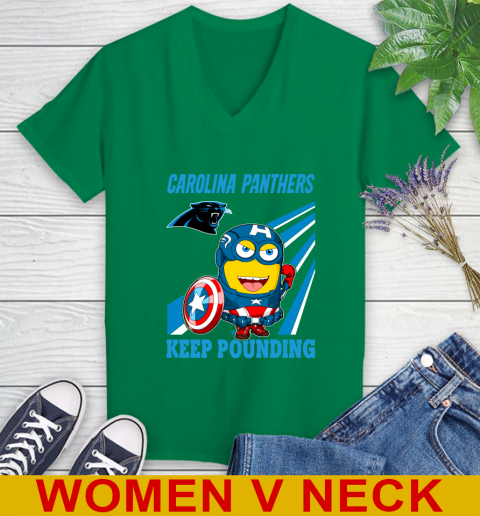 NFL Football Carolina Panthers Captain America Marvel Avengers Minion Shirt Women's V-Neck T-Shirt 5