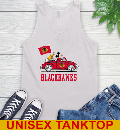 NHL Hockey Chicago Blackhawks Pluto Mickey Driving Disney Shirt Tank Top