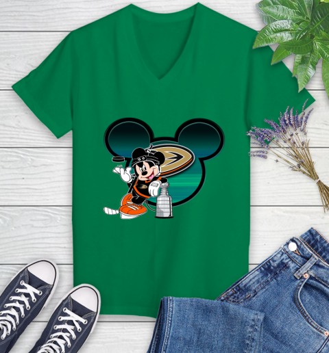 NHL Anaheim Ducks Stanley Cup Mickey Mouse Disney Hockey T Shirt Women's V-Neck T-Shirt 5