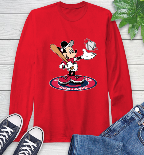 MLB Baseball Cleveland Indians Cheerful Mickey Disney Shirt Long Sleeve T-Shirt 11