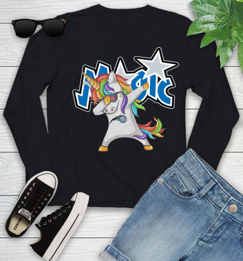 Orlando Magic NBA Basketball Funny Unicorn Dabbing Sports Youth Long Sleeve 2