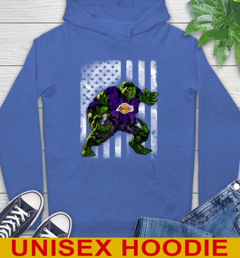 Los Angeles Lakers Hulk Marvel Avengers NBA Basketball American Flag Hoodie 9