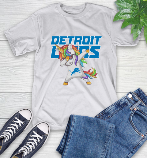 Detroit Lions NFL Football Funny Unicorn Dabbing Sports T-Shirt 24