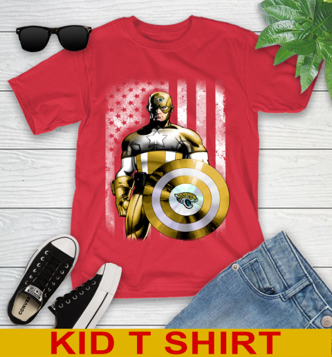 Jacksonville Jaguars NFL Football Captain America Marvel Avengers American Flag Shirt Youth T-Shirt 11