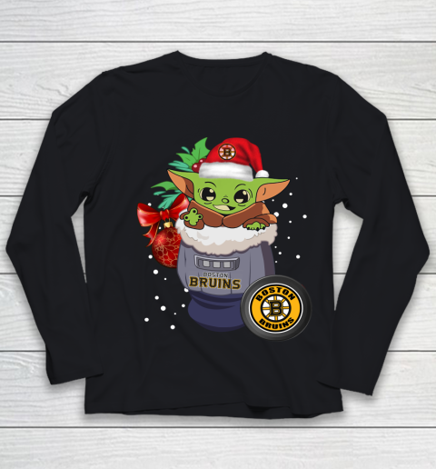 Boston Bruins Christmas Baby Yoda Star Wars Funny Happy NHL Youth Long Sleeve