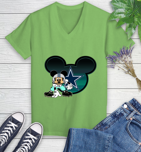 NFL Dallas Cowboys Mickey Mouse Disney Football T Shirt Women's V-Neck T-Shirt 11