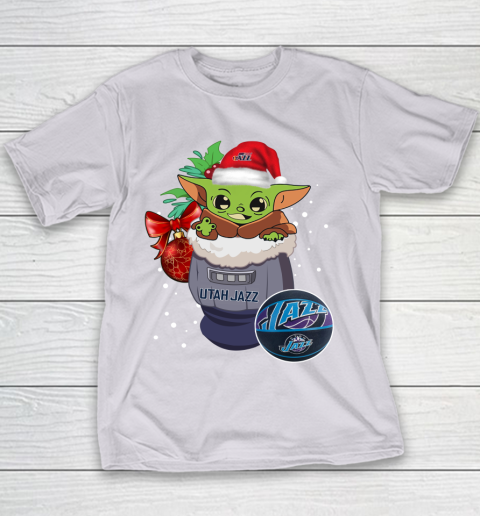 Utah Jazz Christmas Baby Yoda Star Wars Funny Happy NBA Youth T-Shirt 5
