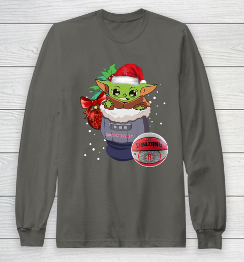 Houston Rockets Christmas Baby Yoda Star Wars Funny Happy NBA Long Sleeve T-Shirt 8