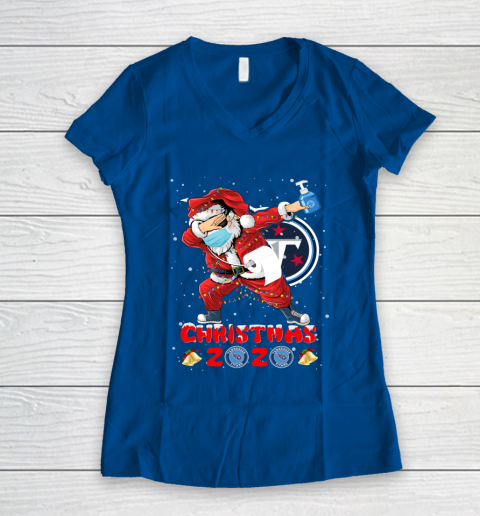 Tennessee Titans Funny Santa Claus Dabbing Christmas 2020 NFL Women's V-Neck T-Shirt 7