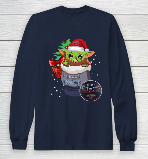 New Orleans Pelicans Christmas Baby Yoda Star Wars Funny Happy NBA Long Sleeve T-Shirt 4
