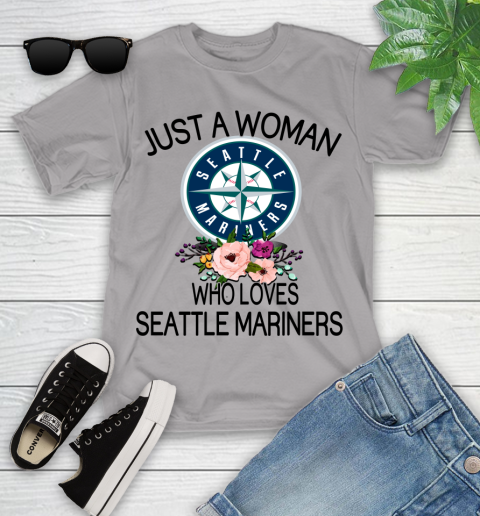 MLB Just A Woman Who Loves Seattle Mariners Baseball Sports Youth T-Shirt 2