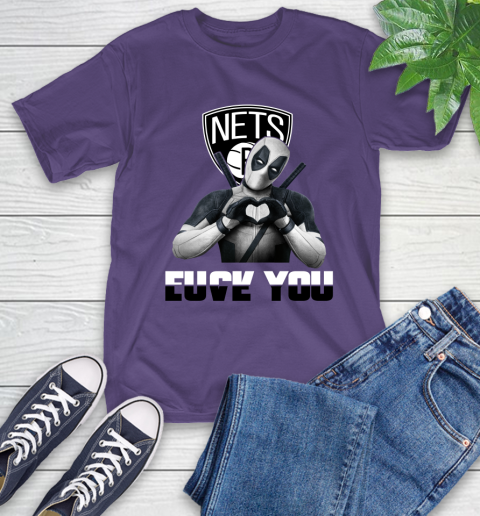 NBA Brooklyn Nets Deadpool Love You Fuck You Basketball Sports T-Shirt 5