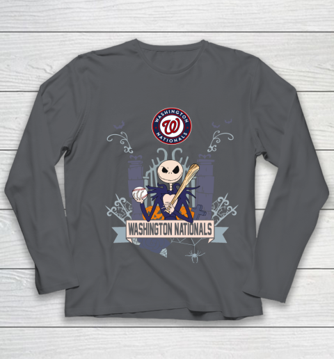MLB Washington Nationals Baseball Jack Skellington Halloween Youth Long Sleeve 6