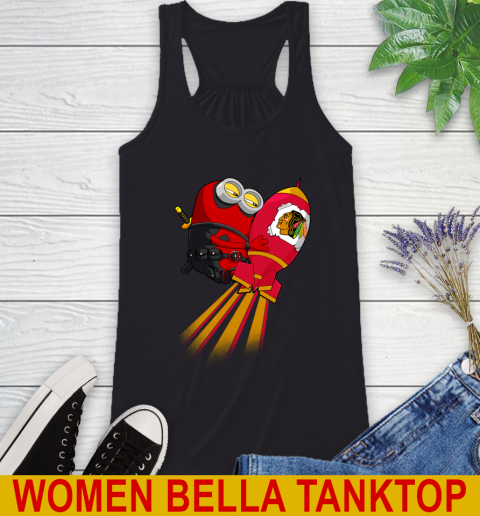 NHL Hockey Chicago Blackhawks Deadpool Minion Marvel Shirt Racerback Tank