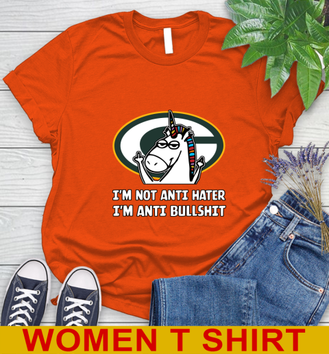 Green Bay Packers NFL Football Unicorn I'm Not Anti Hater I'm Anti Bullshit Women's T-Shirt 4
