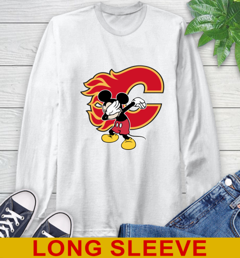 Calgary Flames NHL Hockey Dabbing Mickey Disney Sports Long Sleeve T-Shirt