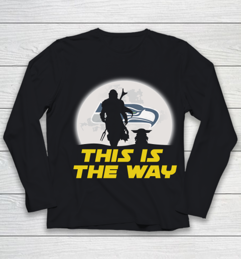 Seattle Seahawks NFL Football Star Wars Yoda And Mandalorian This Is The Way Youth Long Sleeve