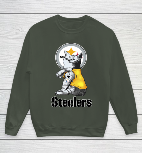 NFL Football My Cat Loves Pittsburgh Steelers Youth Sweatshirt 8