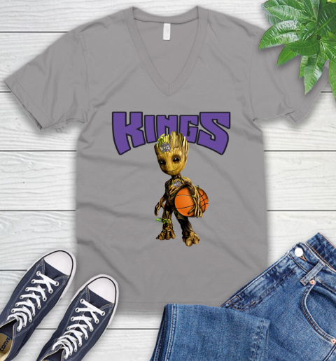 Sacramento Kings NBA Basketball Groot Marvel Guardians Of The Galaxy V-Neck T-Shirt 5 Sacramento Kings NBA Basketball Groot Marvel Guardians Of The Galaxy V-Neck T-Shirt - Image 5