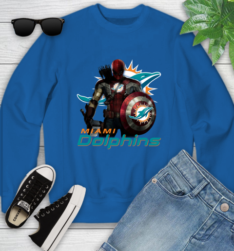 NFL Captain America Thor Spider Man Hawkeye Avengers Endgame Football Miami Dolphins Youth Sweatshirt 8