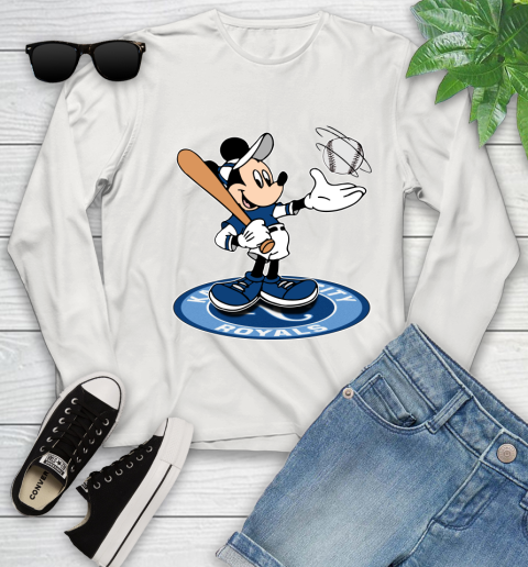 MLB Baseball Kansas City Royals Cheerful Mickey Disney Shirt Youth Long Sleeve 12