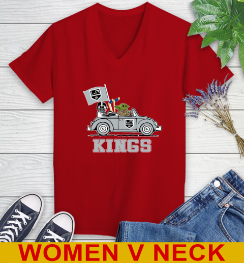 NHL Hockey Los Angeles Kings Darth Vader Baby Yoda Driving Star Wars Shirt Women's V-Neck T-Shirt 12