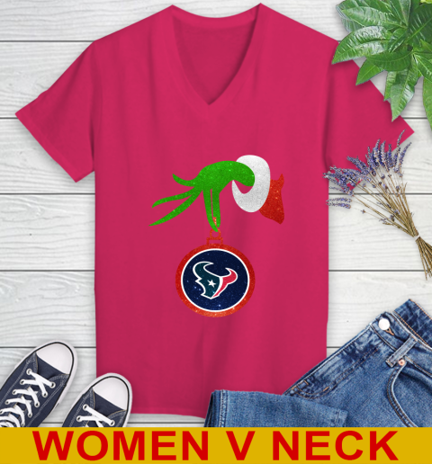 Houston Texans Grinch Merry Christmas NFL Football Women's V-Neck T-Shirt 10