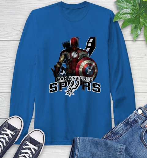 San Antonio Spurs NBA Basketball Captain America Thor Spider Man Hawkeye Avengers Long Sleeve T-Shirt 9