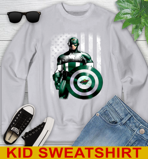 Minnesota Wild NHL Hockey Captain America Marvel Avengers American Flag Shirt Youth Sweatshirt 3