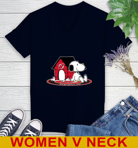 NHL Hockey New Jersey Devils Snoopy The Peanuts Movie Shirt Women's V-Neck T-Shirt 3