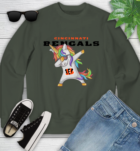 Cincinnati Bengals NFL Football Funny Unicorn Dabbing Sports Youth Sweatshirt 10