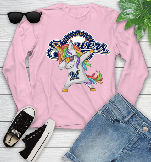 Milwaukee Brewers MLB Baseball Funny Unicorn Dabbing Sports Youth Long Sleeve 10
