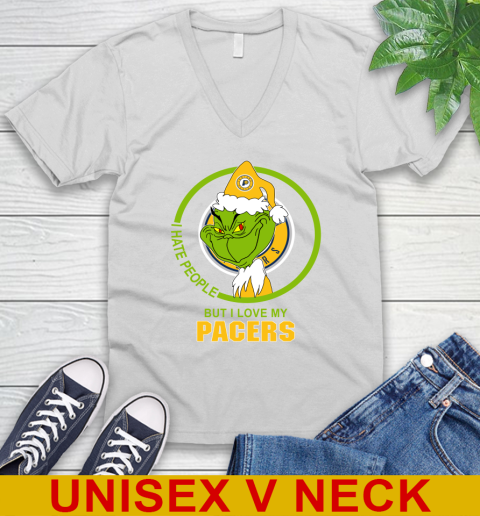 Indiana Pacers NBA Christmas Grinch I Hate People But I Love My Favorite Basketball Team V-Neck T-Shirt