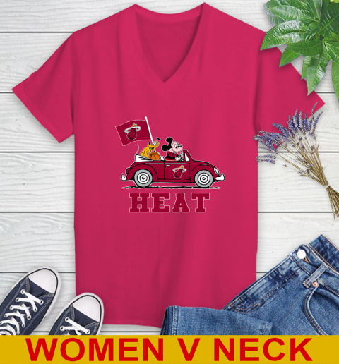 NBA Basketball Miami Heat Pluto Mickey Driving Disney Shirt Women's V-Neck T-Shirt 10