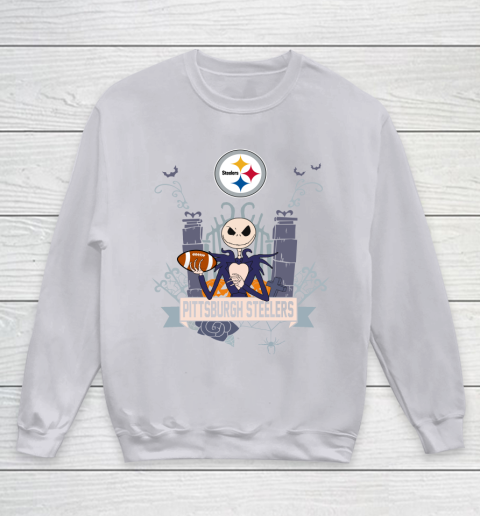 NFL Pittsburgh Steelers Football Jack Skellington Halloween Youth Sweatshirt 3