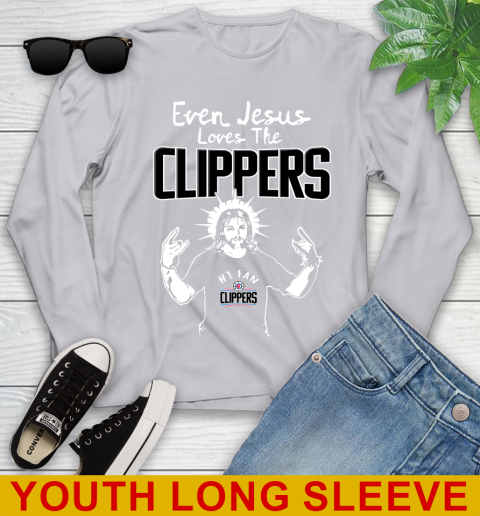 LA Clippers NBA Basketball Even Jesus Loves The Clippers Shirt Youth Long Sleeve 5