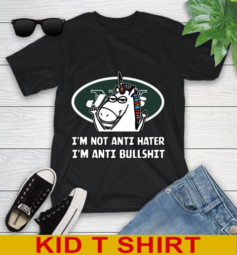 New York Jets NFL Football Unicorn I'm Not Anti Hater I'm Anti Bullshit Youth T-Shirt 2
