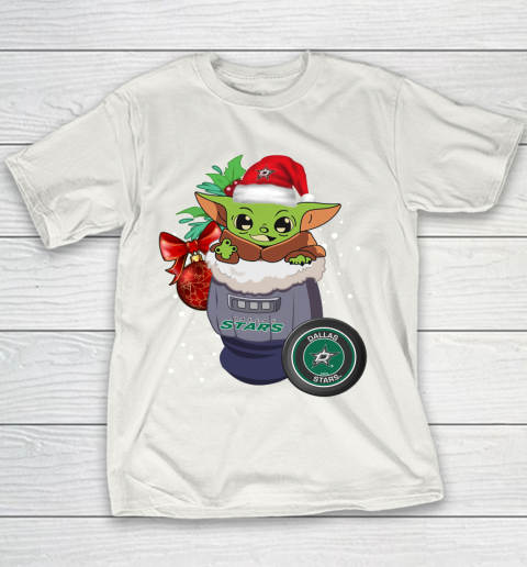 Dallas Stars Christmas Baby Yoda Star Wars Funny Happy NHL Youth T-Shirt 3