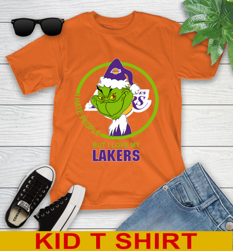 Los Angeles Lakers NBA Christmas Grinch I Hate People But I Love My Favorite Basketball Team Youth T-Shirt 7