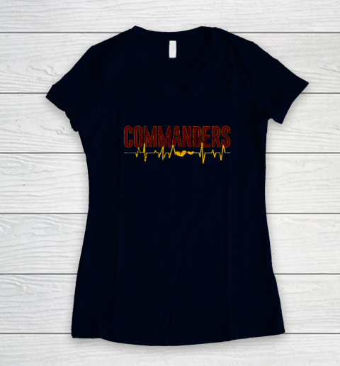 Vintage Commanders' Heart Beat Distressed Sports Spirit Women's V-Neck T-Shirt 2