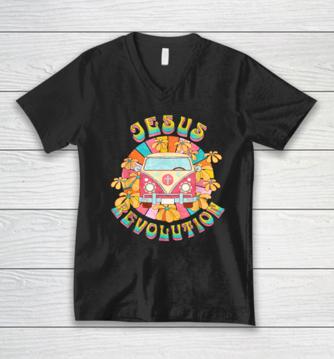 Jesus  Revolution People Retro Van Bus Christian Faith V-Neck T-Shirt