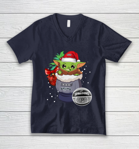 San Antonio Spurs Christmas Baby Yoda Star Wars Funny Happy NBA V-Neck T-Shirt 3