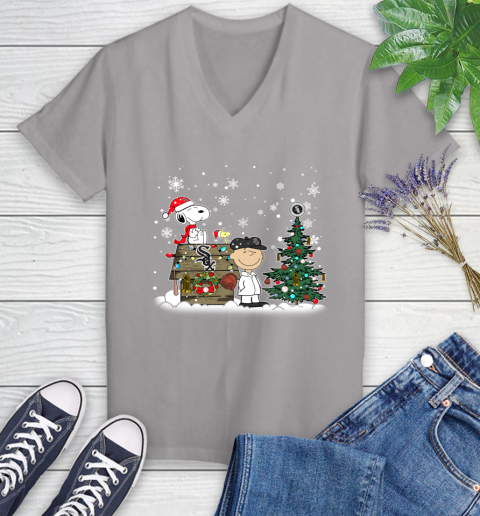 MLB Chicago White Sox Snoopy Charlie Brown Christmas Baseball Commissioner's Trophy Women's V-Neck T-Shirt 4