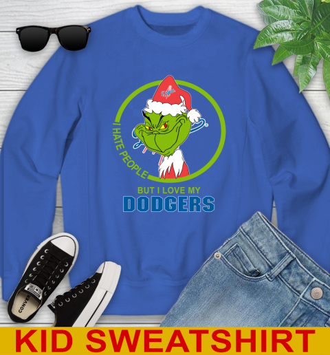 Los Angeles Dodgers MLB Christmas Grinch I Hate People But I Love My Favorite Baseball Team Youth Sweatshirt 7