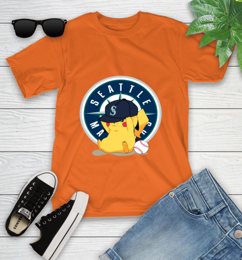 MLB Pikachu Baseball Sports Seattle Mariners Youth T-Shirt 7
