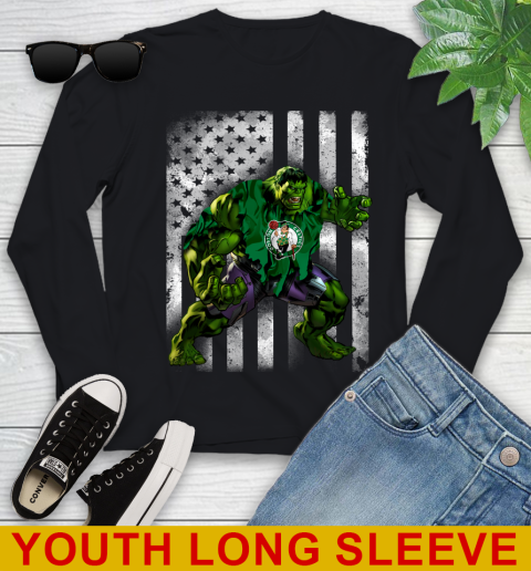 Boston Celtics Hulk Marvel Avengers NBA Basketball American Flag Youth Long Sleeve